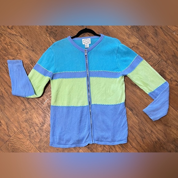 Stitches color block zip up knit sweater v neck long sleeve bright Sz small vntg - Picture 3 of 12